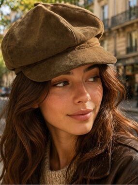 Brown Suede Newsboy Cap